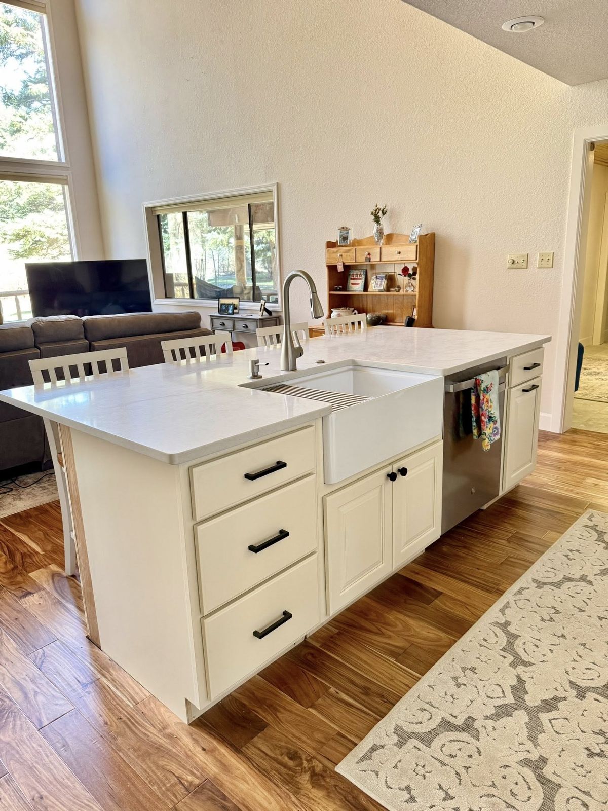 New kitchen island in the rebuilt open living space